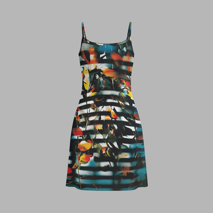 LEAVES AND STRIPES Double Layer Mesh Dress - Nature Meets Geometry, Makes Drama